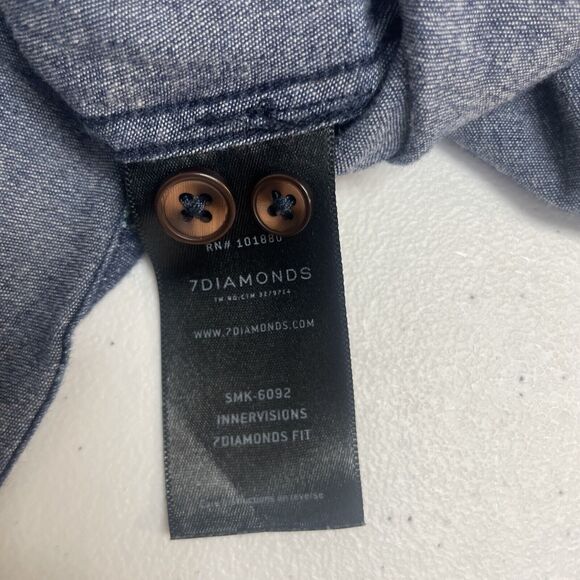 7 Diamonds Shirt Men Large Blue Button Down Geometric Innervisions SMK-6092 - Picture 11 of 15